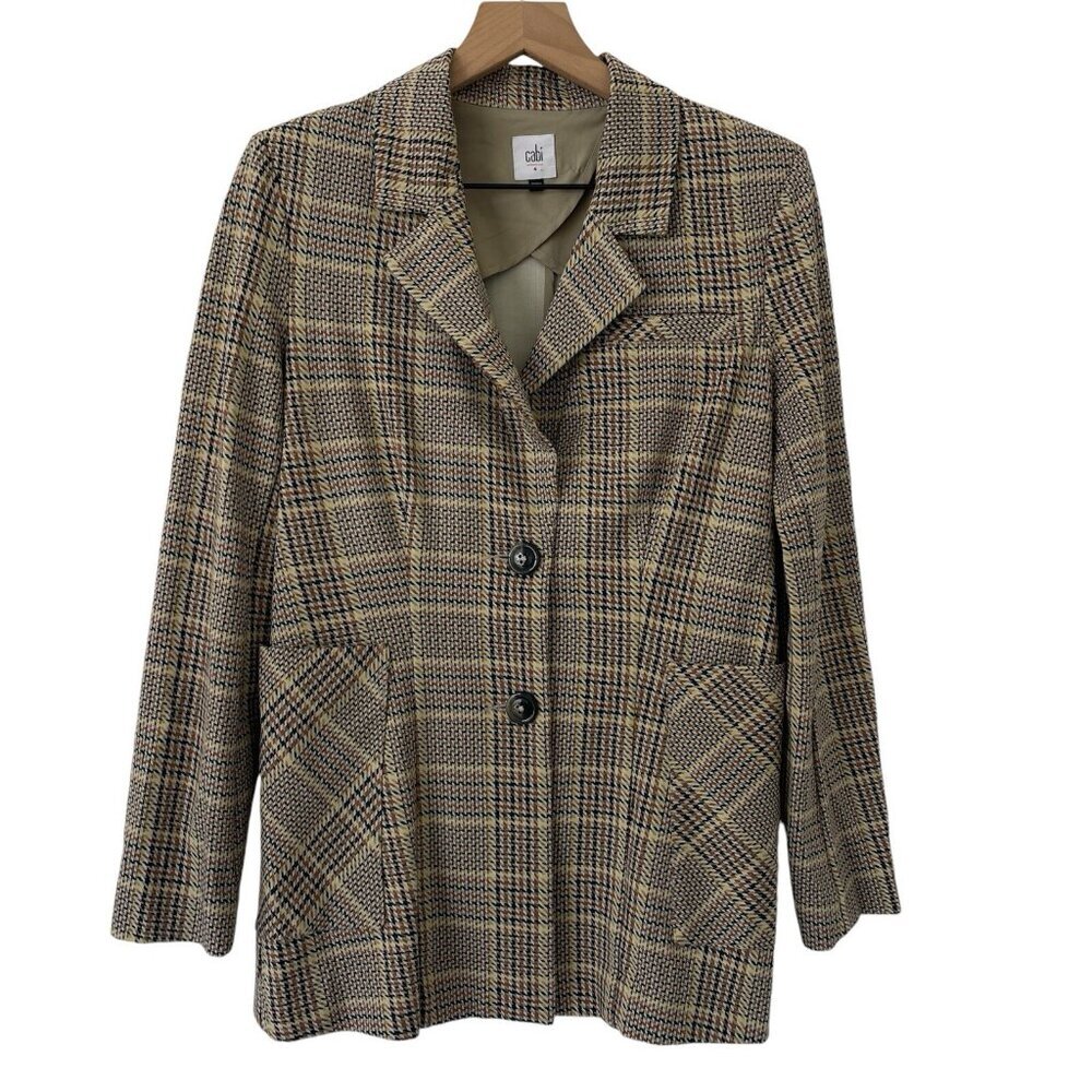 Cabi Womens Preppy Blazer Size 4 Brown Houndstooth Dark Academia British Jacket